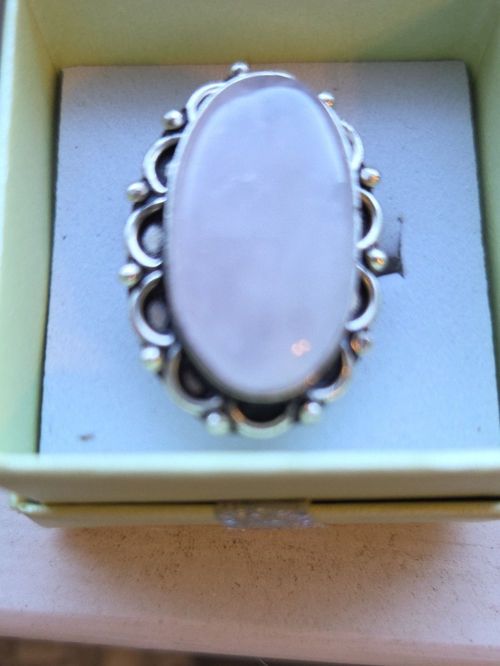 Tibetan Silver Oval Rose Quartz Cabochon Ring  Sz 8